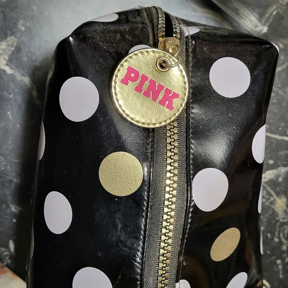 PINK Victoria's Secret Black and White Polka Dot Cosmetic Bag - Picture 2 of 3